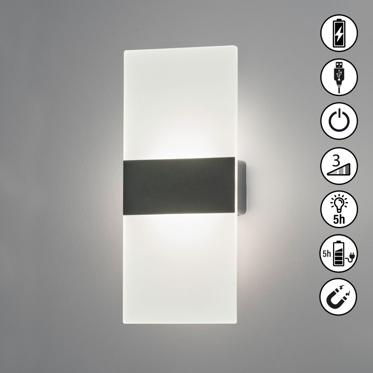 Fischer & Honsel Akku Wandlampe Magnetics 18 x 15 cm