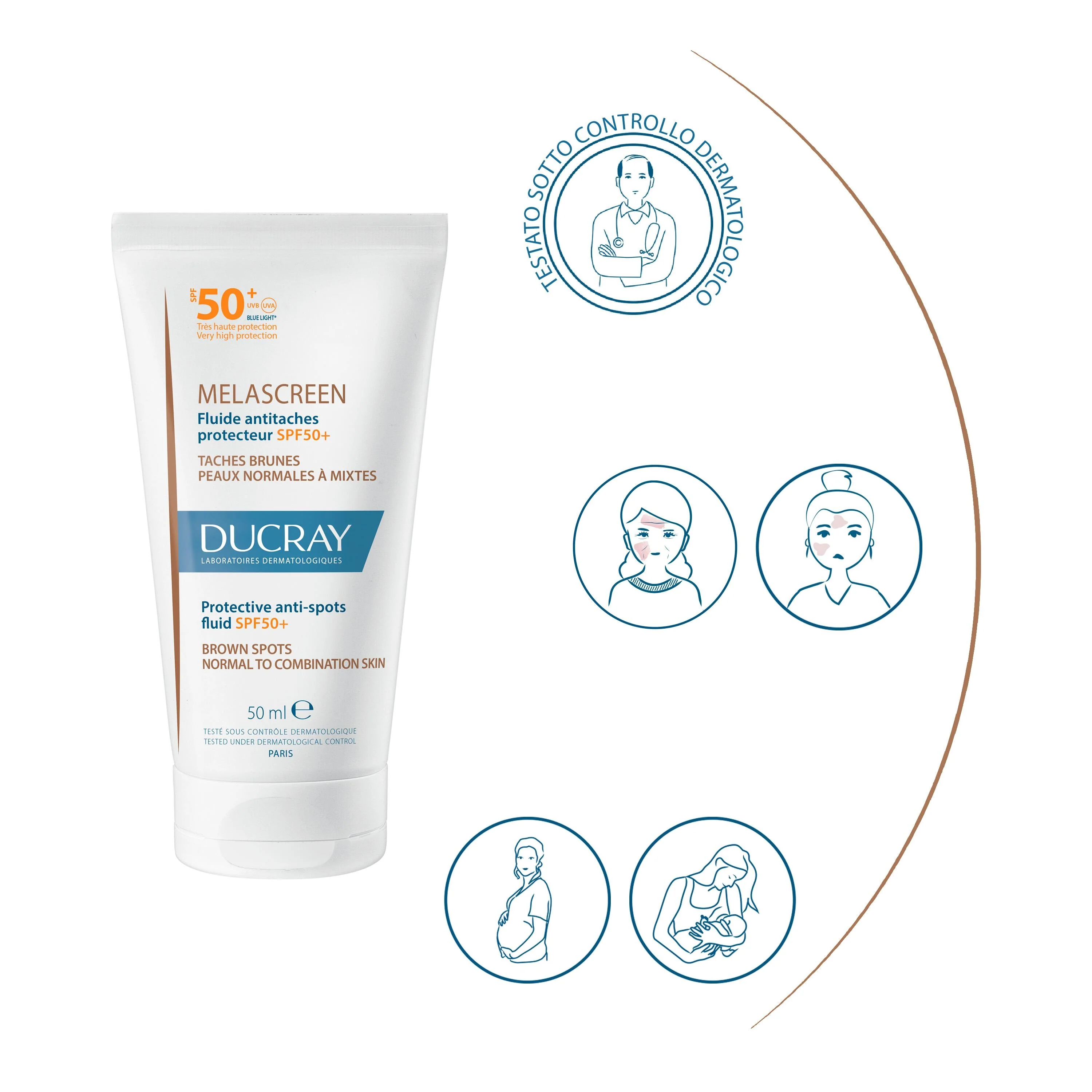 Melascreen Suojaava aknearpien aurinkosuoja SPF50+ - Kasvojen aknearpien hoitoon tarkoitetut injektiopullot, Suojaavat hoidot, Tehokas aurinkosuoja kasvoille.
