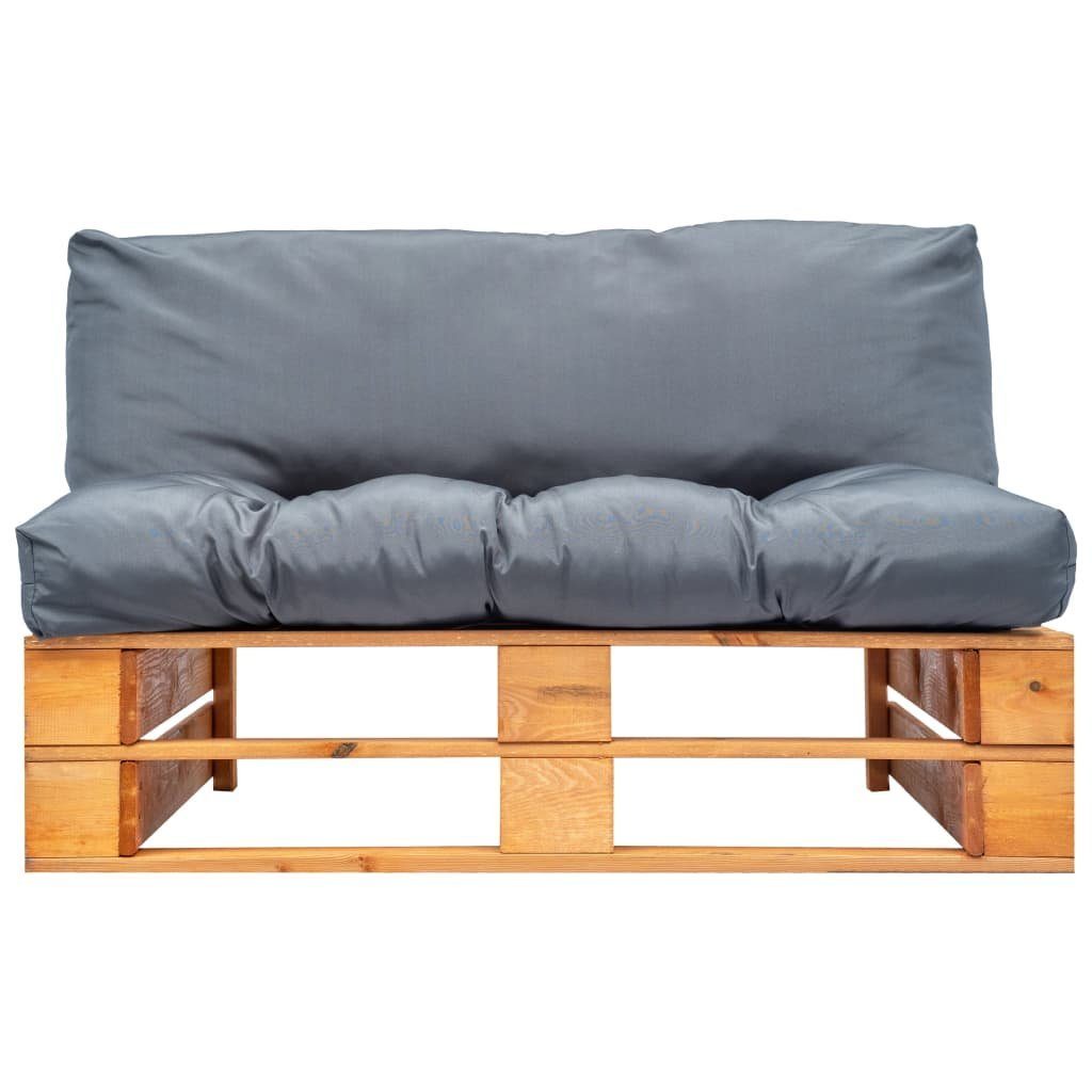 vidaXL Loungesofa Outdoor-Sofa Paletten mit Kissen in Grau Kiefernholz, 1 Teile