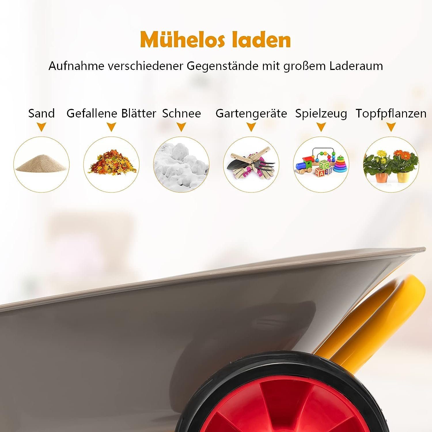 KOMFOTTEU Schubkarre Kinderschubkarre, mit rutschfesten Griffen, bis zu 20kg