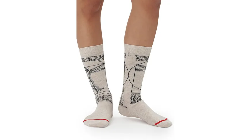 MuseARTa Unisex Socken Leonardo da Vinci - The Vitruvian Man beige