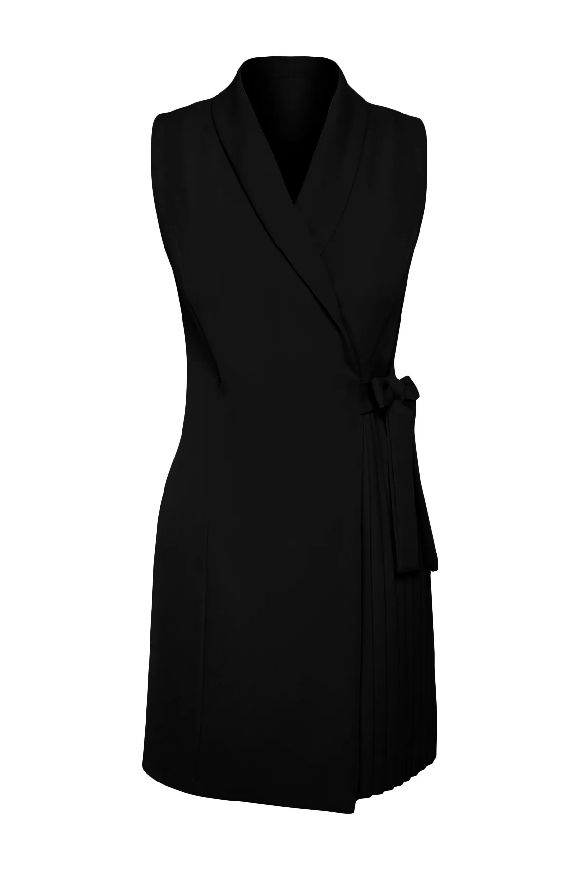 Trendyol Collection  Schwarzes zweireihiges Mini-Gewebekleid mit Faltendetail TWOSS24EL00793