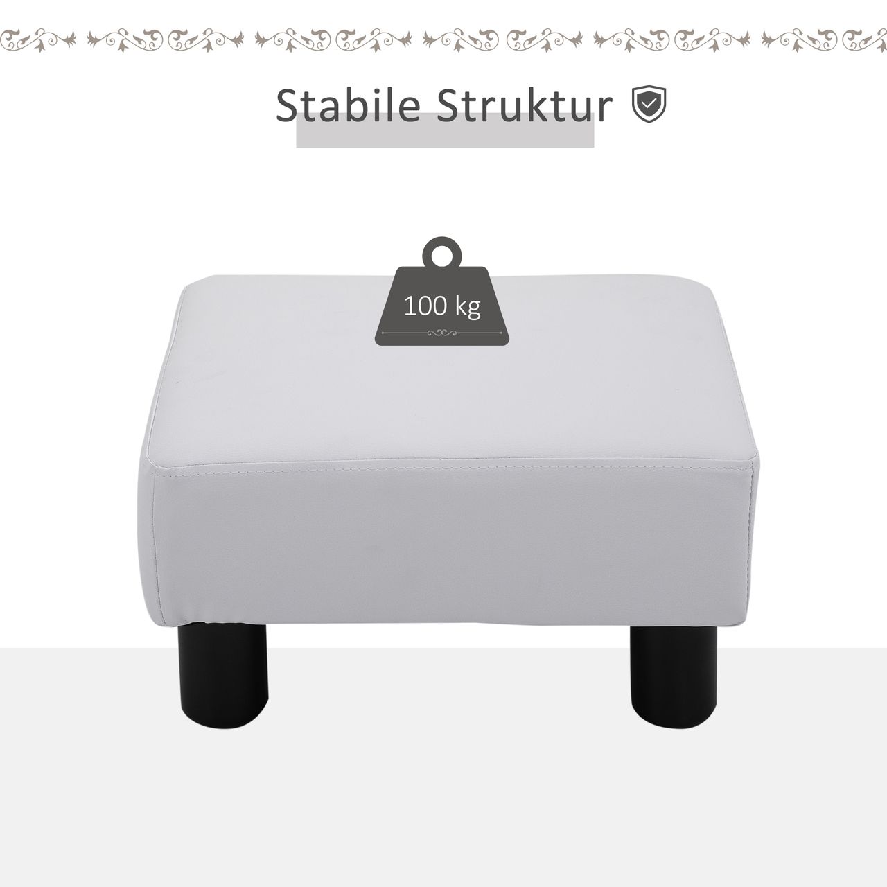HOMCOM Fußhocker Beinstütze Sitzhocker Eingangbank Rückenfreier Hocker Bank Sitzbank Chesterfield aus Kunstleder Weiß 40 x 30 x 24 cm