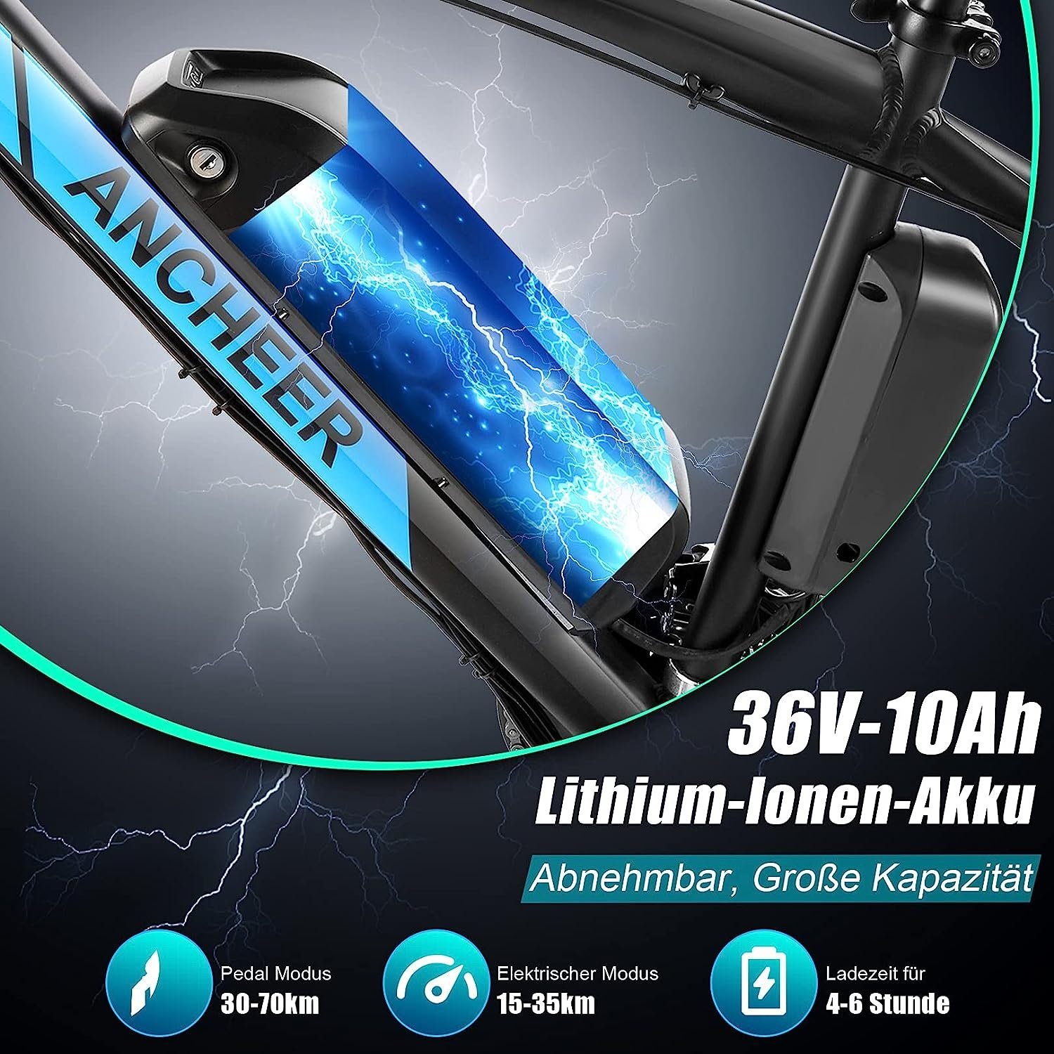 Myatu E-Bike 27,5 Zoll Elektrofahrrad Mountainbike für Herren, E-Bike 5687, 6 Gang Shimano, Kettenschaltung, Heckmotor, 450,00 Wh Akku