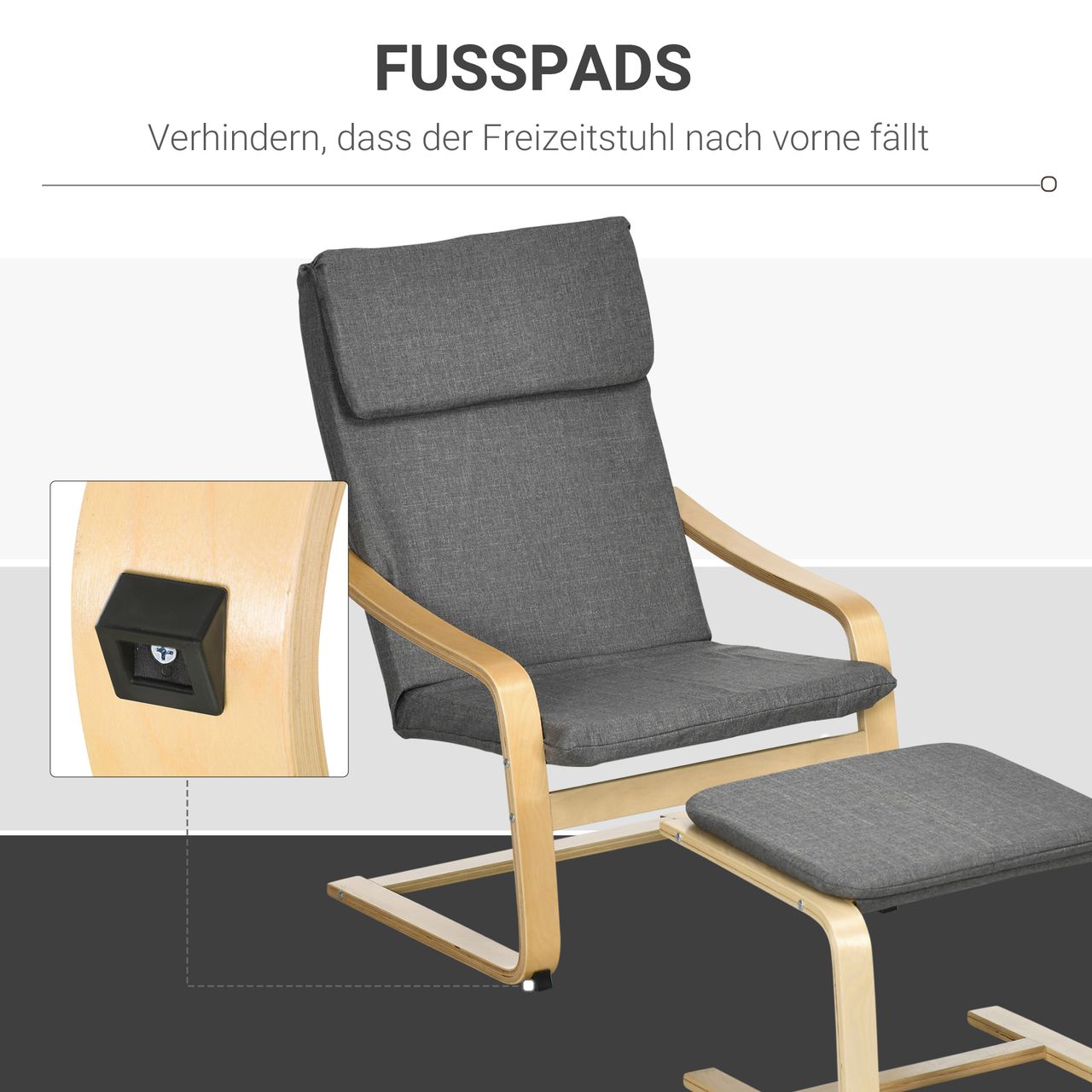 HOMCOM Relaxsessel mit Fußhocker Armlehnensessel Leinenbezug Holzgestell Braun