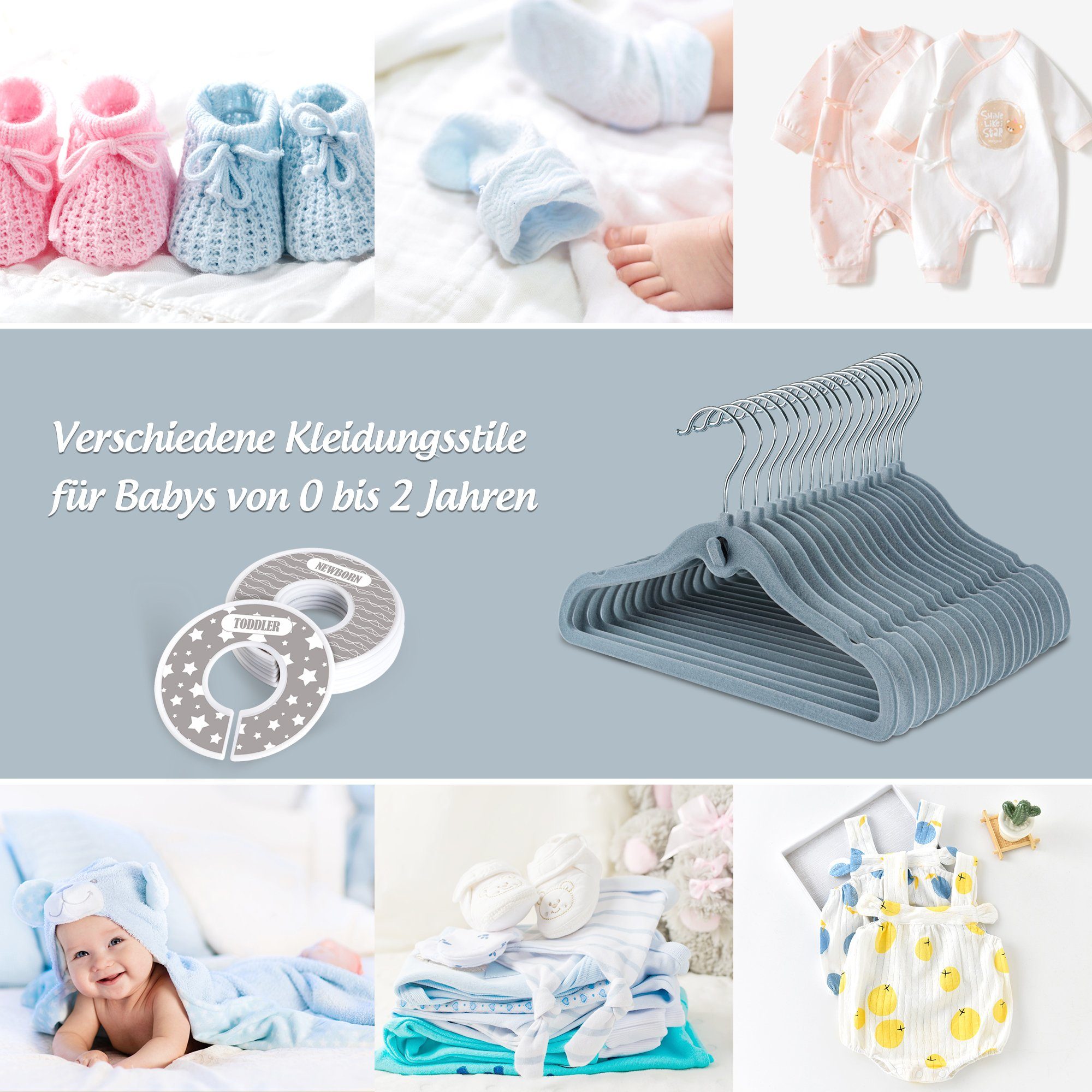 Homewit Mehrfach-Kleiderbügel Kinder Samt Kleiderbügel mit Haken und Kleiderschrank Trenner, (Set, 20-tlg), für Kinderkleidung, Babykleidung, Rock und Hose für Kinder