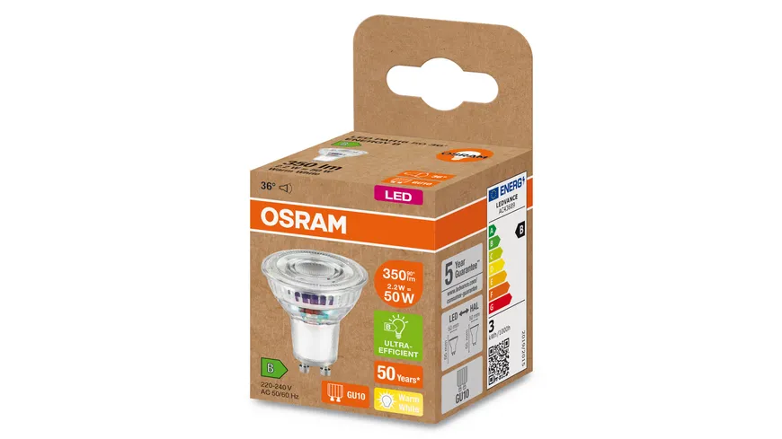 OSRAM Led Lamps Energy Class B Energy Efficieny Reflector 50 36 °  2.2 Watt/2700 K GU10