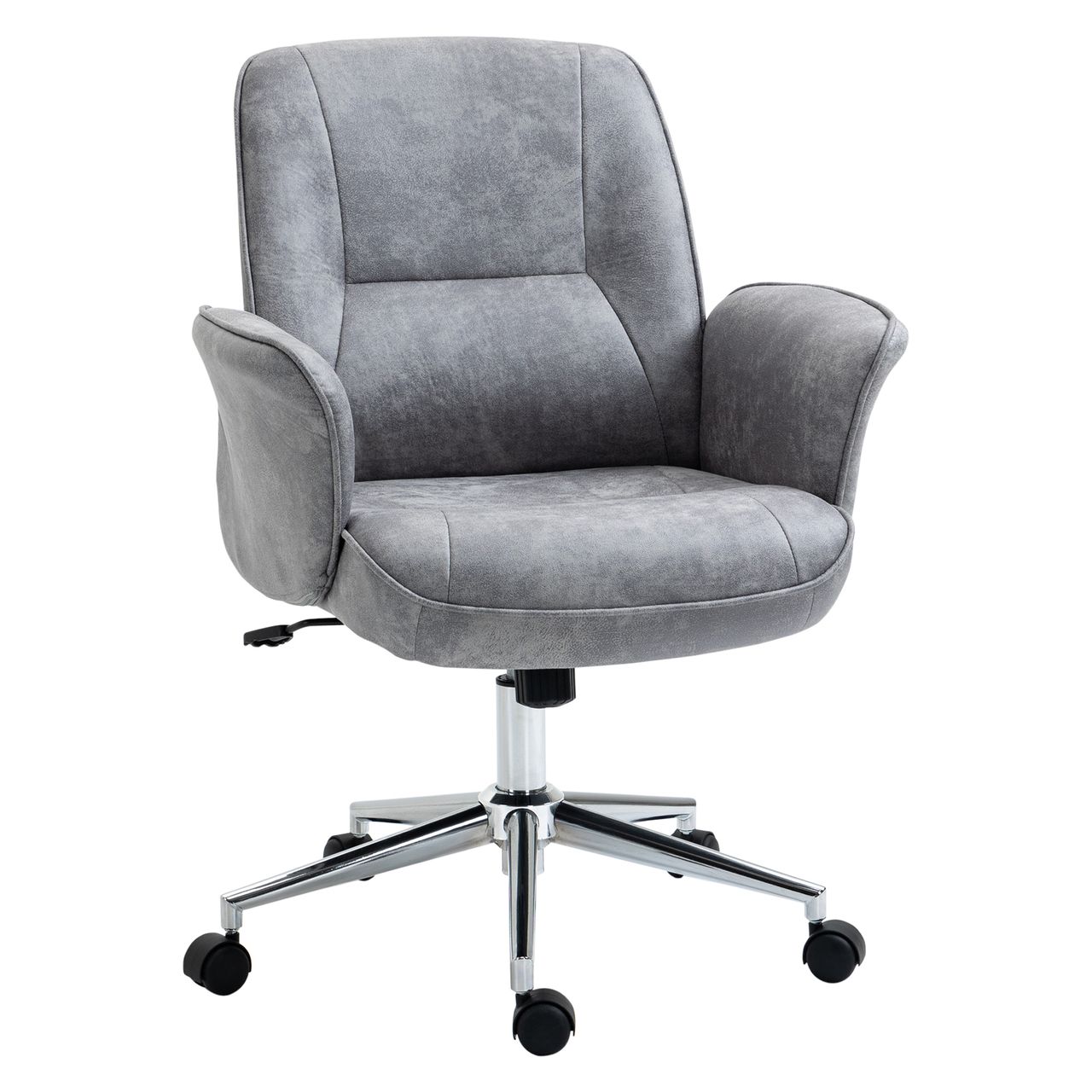 HOMCOM Bürostuhl Schreibtischstuhl Drehstuhl Home-Office-Stuhl mit Wippenfunktion höhenverstellbarer ergonomisch 360°-Drehräder modern schick Mikrofaser Schaumstoff Hellgrau 67x69x102 cm