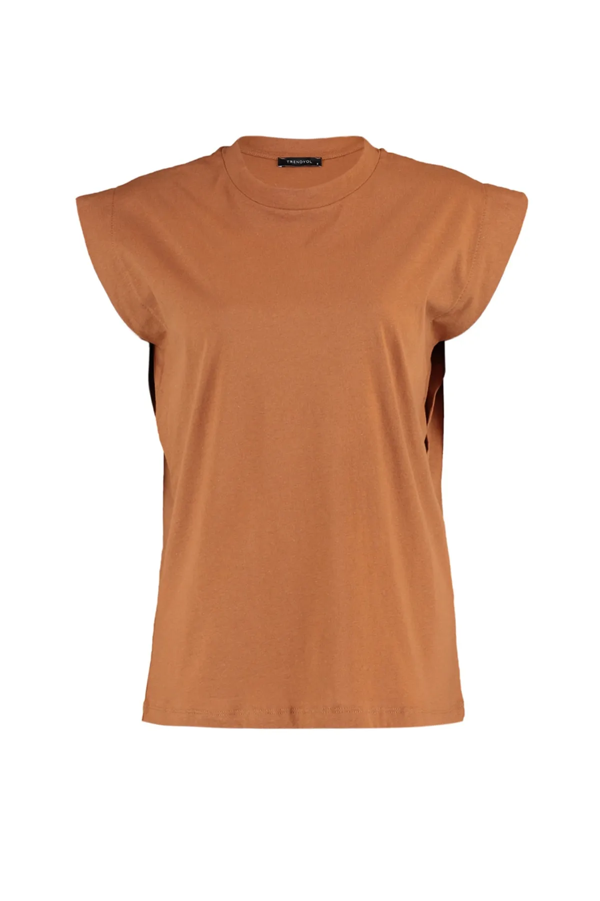 Trendyol Collection  Zimtfarbenes Basic-Strick-T-Shirt mit Rundhalsausschnitt aus 100 % Baumwollwatte TWOSS20TS0021