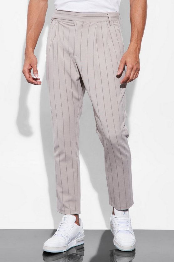 Gestreifte schmale Hose mit hohem Bund