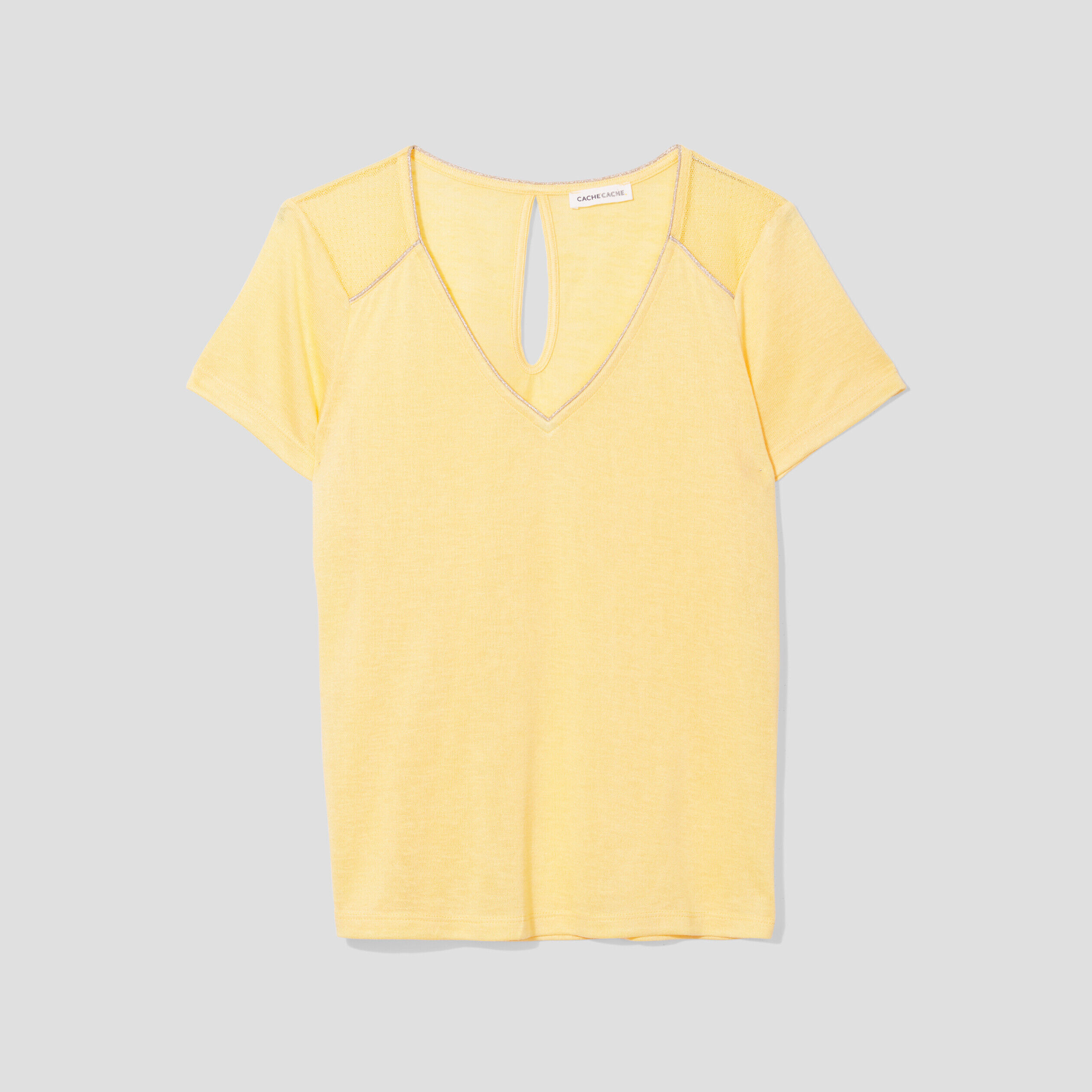 T-shirt manches courtes jaune pastel femme | Cache Cache