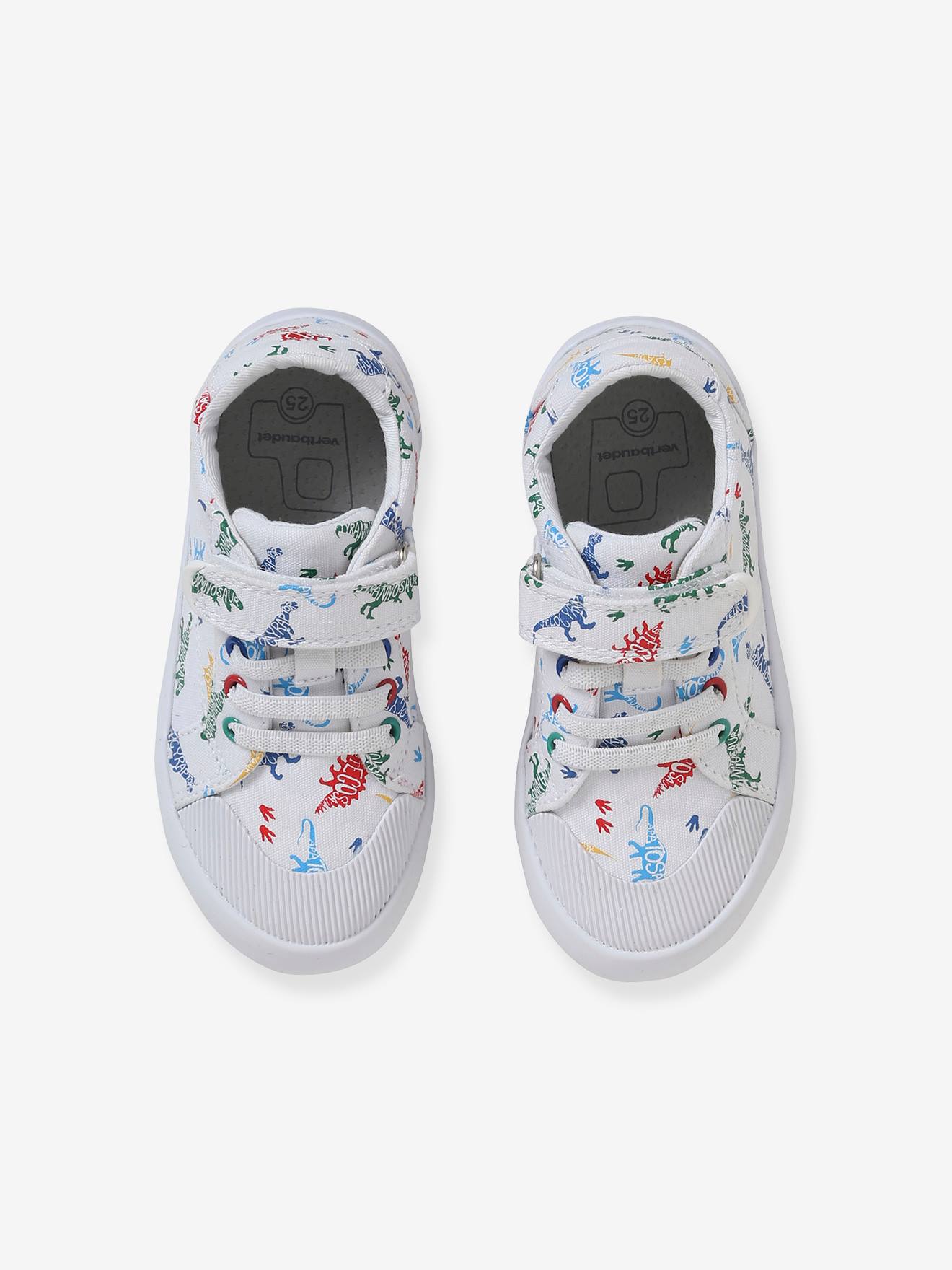 Baskets garçon collection maternelle blanc imprimé dinosaures
