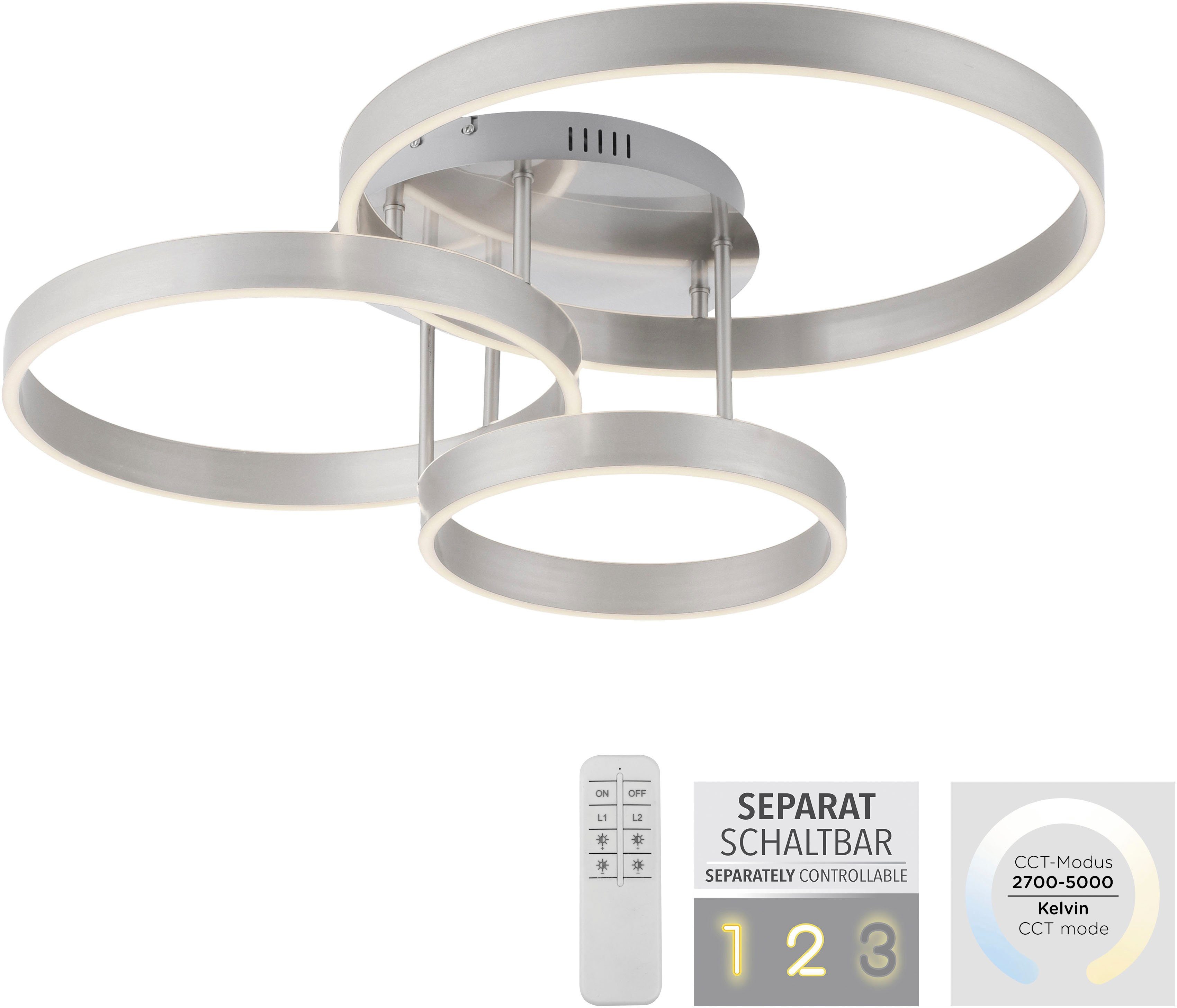 Leuchten Direkt Deckenleuchte LILLUTI, dimmbar über Fernbedienung, LED fest integriert, Warmweiß, LED, Fernbedienung, Funk inkl., separat steuerbar über FB