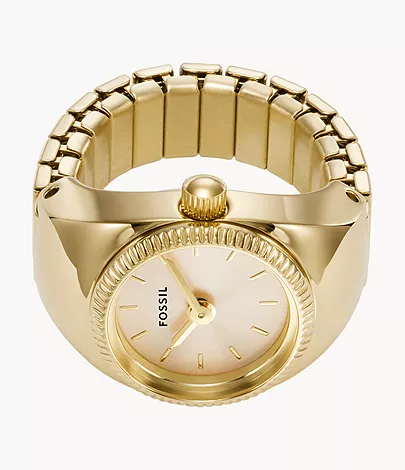 Fossil Ringuhr 2-Zeiger-Werk Edelstahl goldfarben