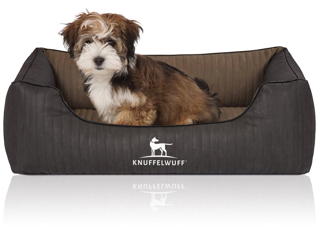 Knuffelwuff Hundebetten Knuffelwuff Orthopädisches Hundebett Outback aus laser-gestepptem Kunstleder schwarz/ gelb M-L