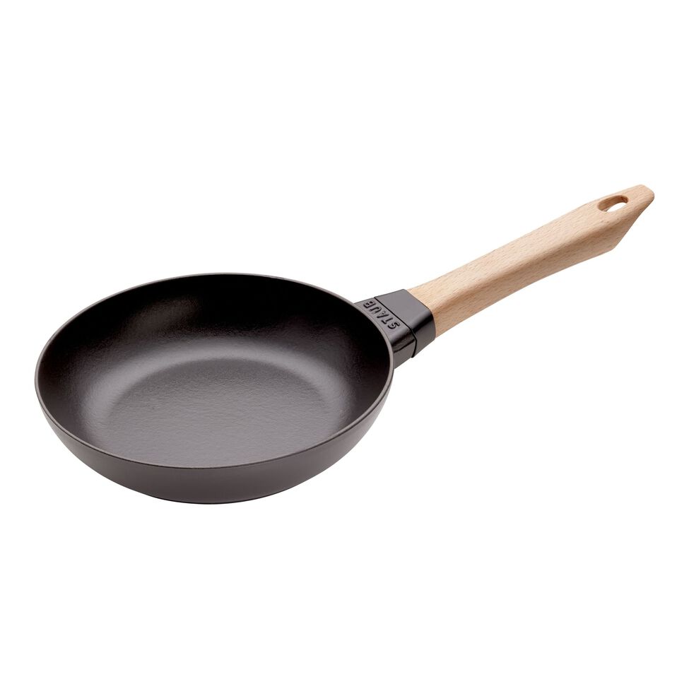 Bratpfanne mit Holzgriff 20 cm, Gusseisen, Schwarz