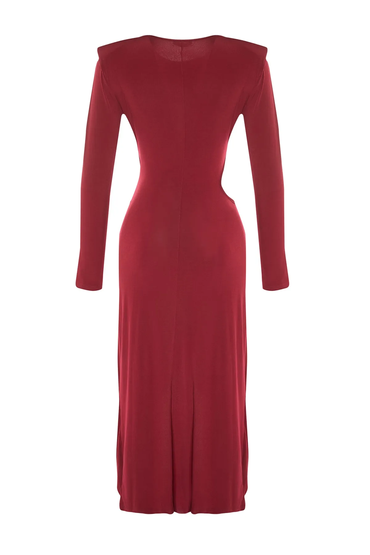 Trendyol Collection  Burgunderrotes, zweireihiges, gestricktes, detailliertes, elegantes Abendkleid mit Fenster/Ausschnitt TPRAW23EL00272
