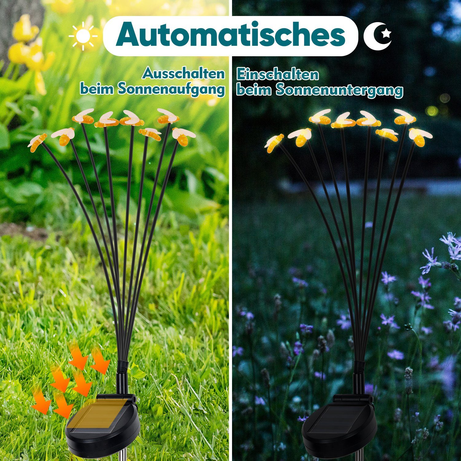 Salcar LED Solarleuchte Solarleuchten Garten Stehend 2er Set Gartenbeleuchtung Solar LED, LED fest integriert, Warmweiß, Gartendeko mit 2 Modi, 8 Lampen, Automatische Beleuchtung