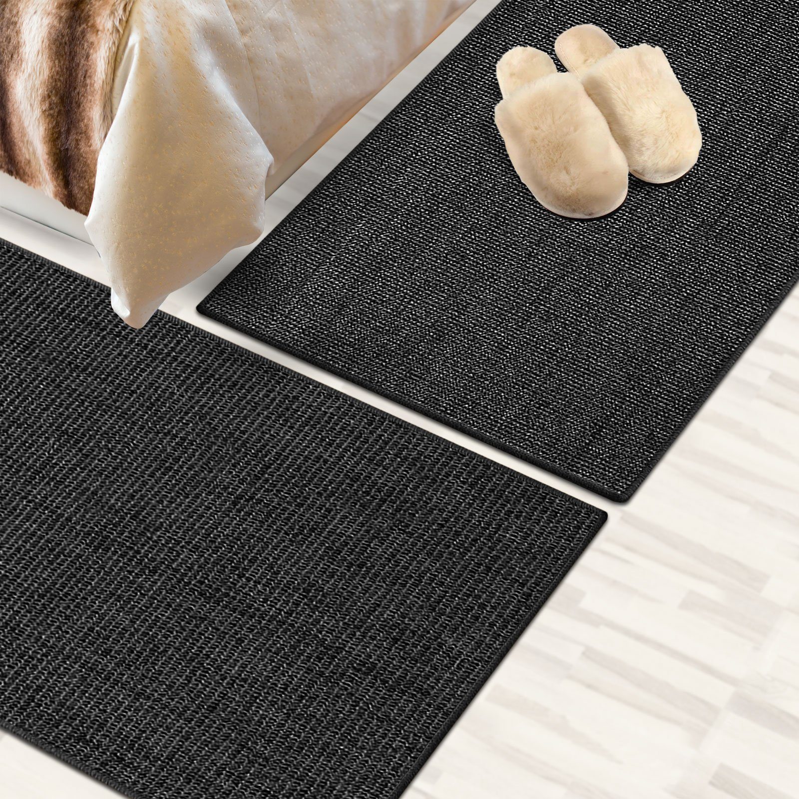 Bettumrandung Sylt Schwarz, 3 Größen, Teppichläufer, ideal im Schlafzimmer Floordirekt, Höhe 6 mm, (3-tlg), Sisal, 1A
