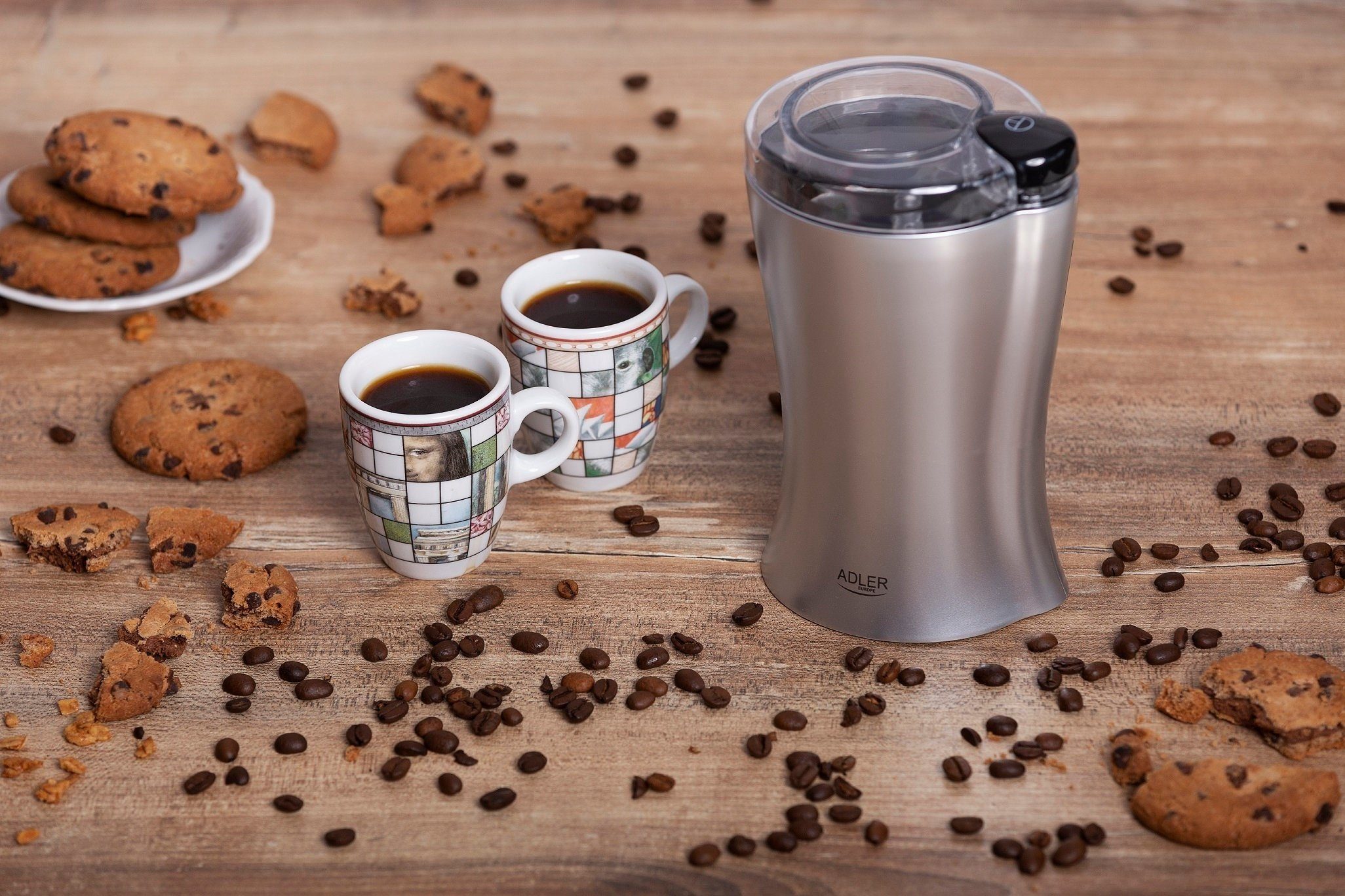 JUNG Kaffeemühle AD443 elektrische Universalmühle 2in1 Edelstahl Mühle Zerkleinerer, 150,00 W, Kegelmahlwerk, 70,00 g Bohnenbehälter, Grinder Universalzerkleinerer Zerkleinerer Kaffeemühle Mühle Chopper