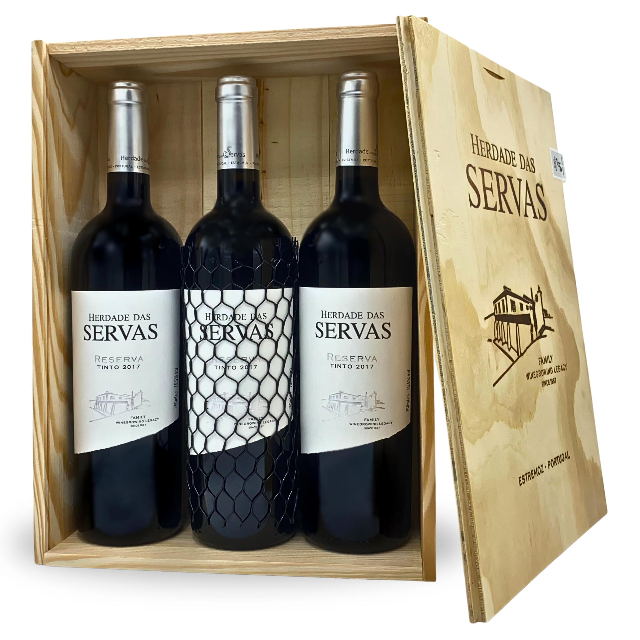 HERDADE DAS SERVAS RESERVA ROTWEIN 2017 (3er-Set mit Holzkiste)