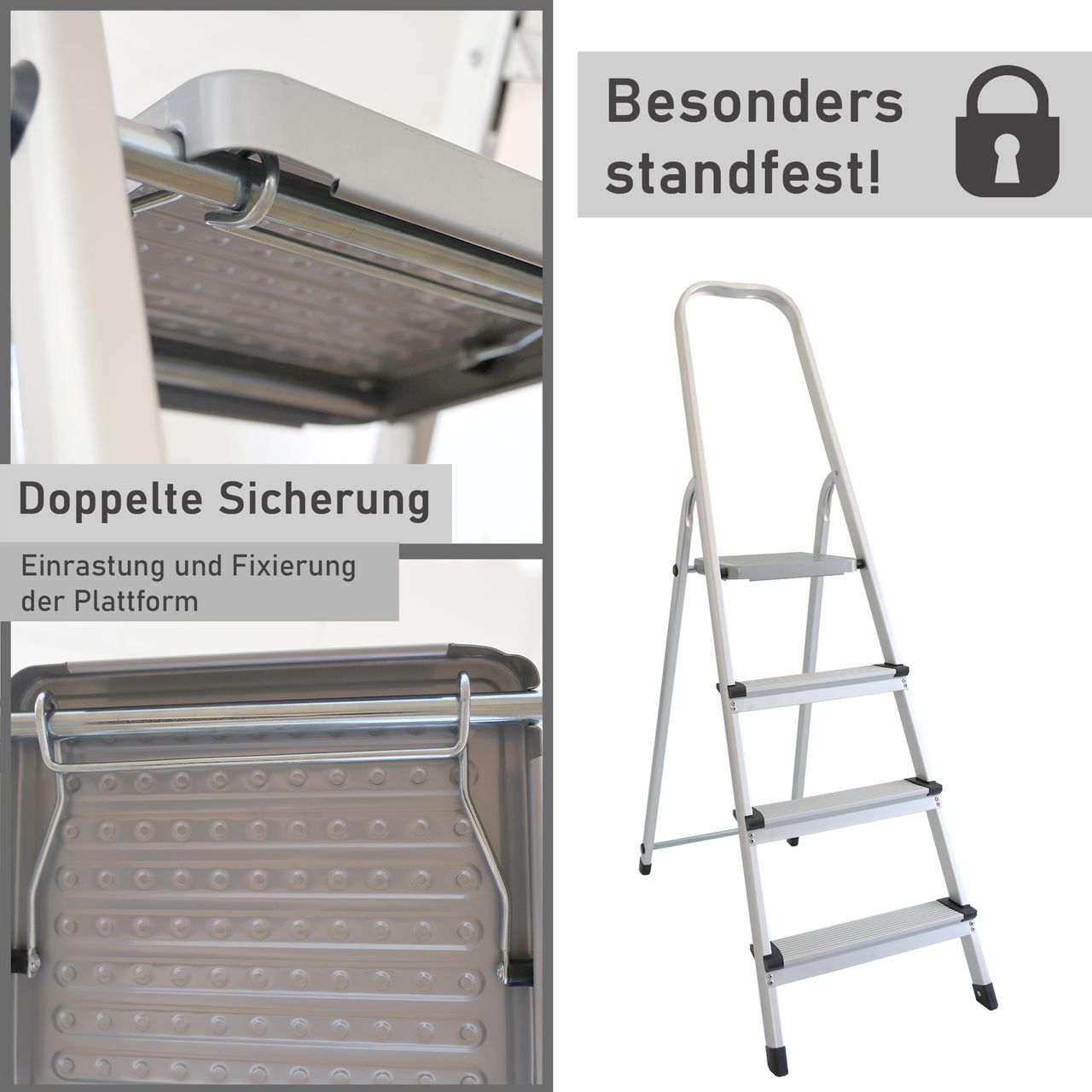 Lemodo Stehleiter mit 4 Stufen, Aluminium Trittleiter