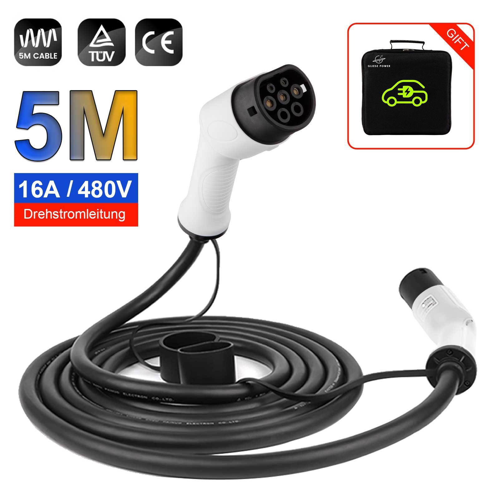 GLIESE mobil Elektroauto-Ladestation Typ 2 Ladekabel 11kW & 16A für Elektroauto, 11,00kW / 16A, 3 Phase, mit Typ 2-Ladekabel von 5m