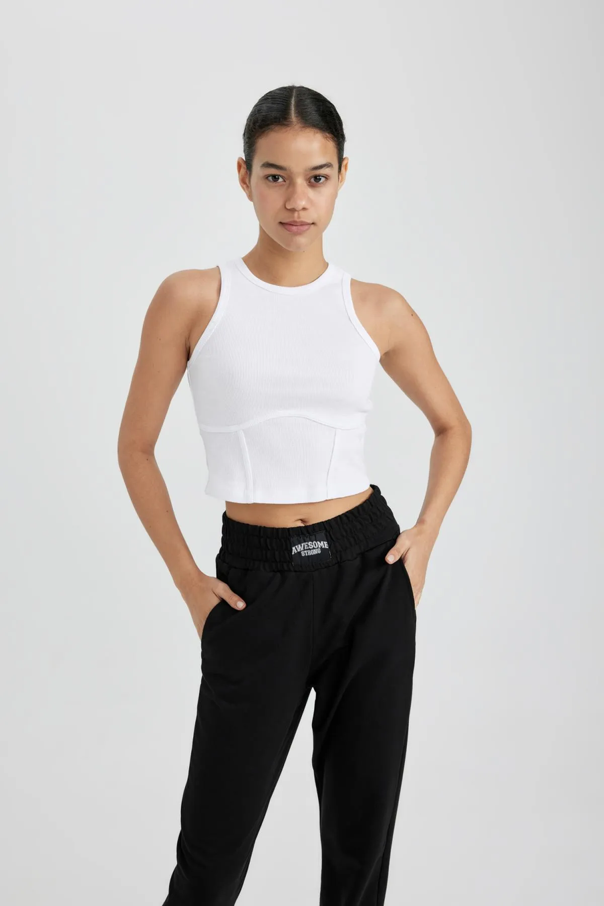 DeFacto  Fit Slim Fit Korsett Look White Rib Sports Athlete B4224ax24sp