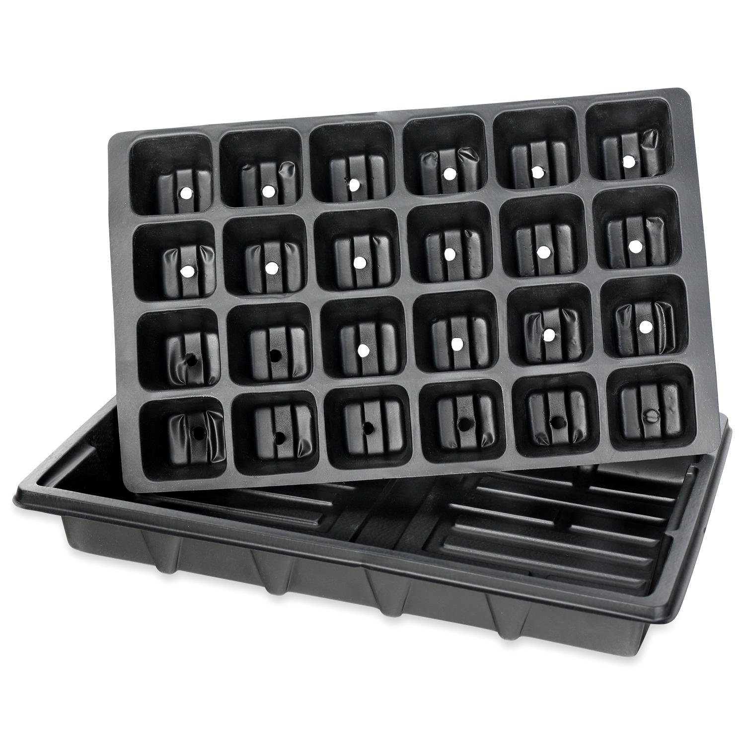 Schramm Frühbeet Schramm® 2 Stück Anzucht Set Gewächshaus Anzucht Schale Töpfe Zimmergewächshaus 38,5 x 24 x 7 cm für 48 Anzuchttöpfe Anzuchtset Mini-Gewächshaus schwarz