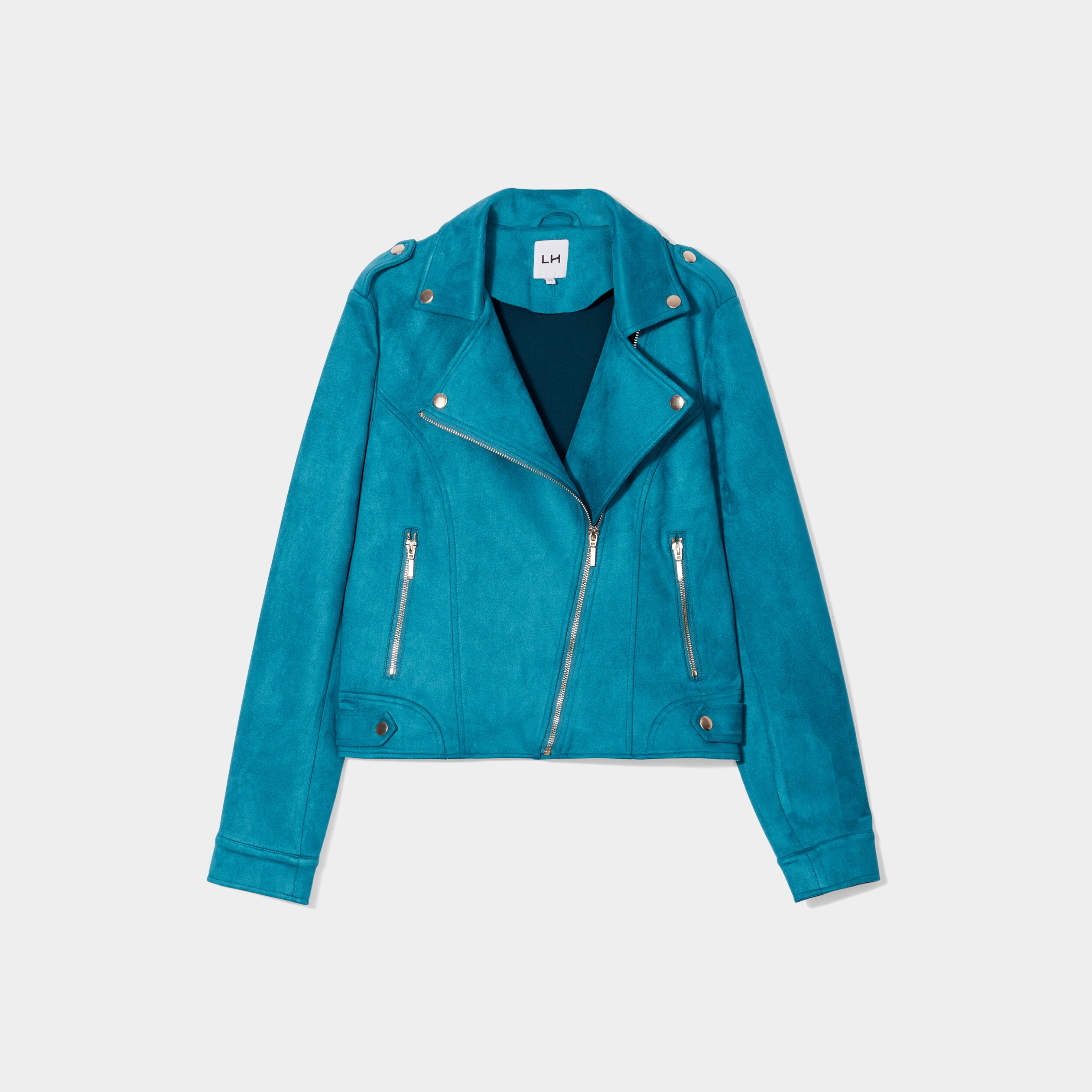 Veste esprit biker effet suédine bleu canard femme | La Halle
