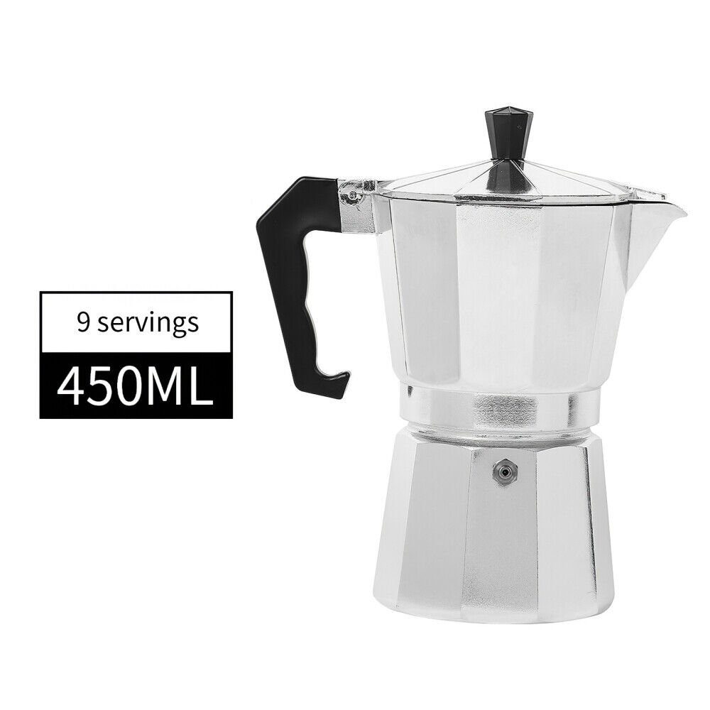 BlingBin Kaffeebereiter 9-12 Tassen Espressokocher Espressokanne Kaffe Kocher, 0.45l Kaffeekanne, Edelstahlfilter, Silikondichtung, Sicherheitsventil