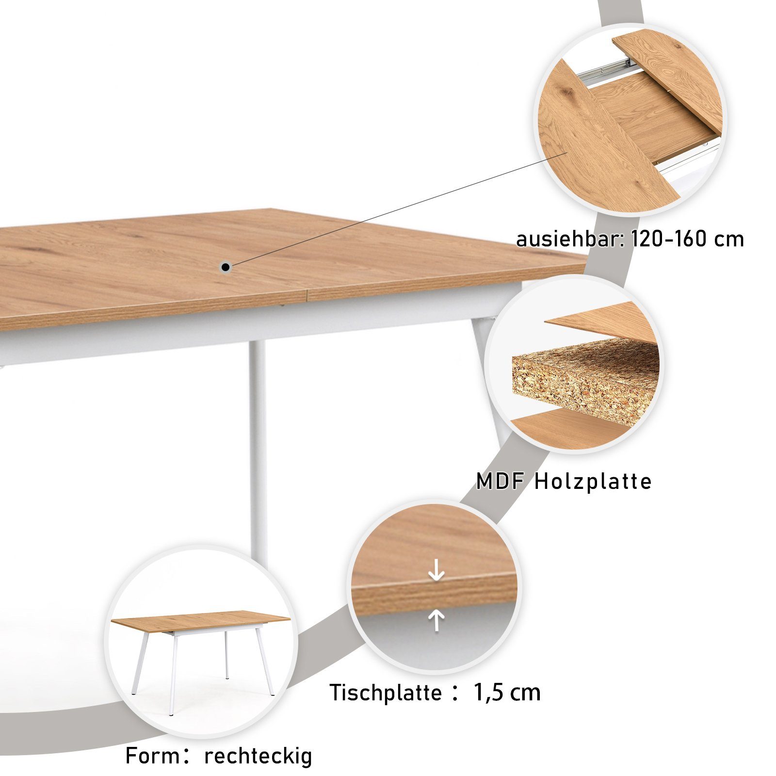 B&D home Esstisch Ausziehtisch SVANTJE, ausziehbar, 120-160cm