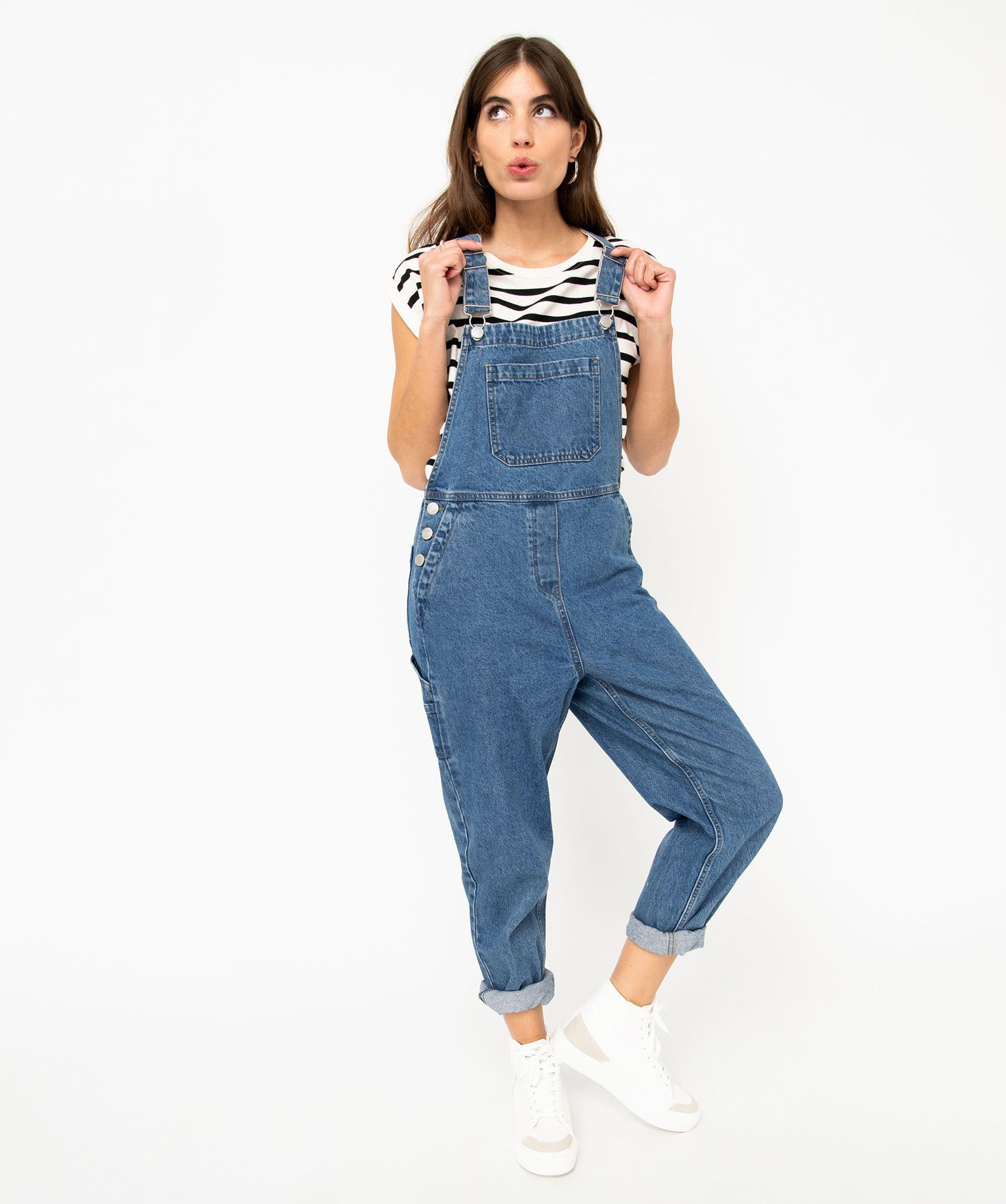 Salopette en jean coupe mom femme stone | GEMO