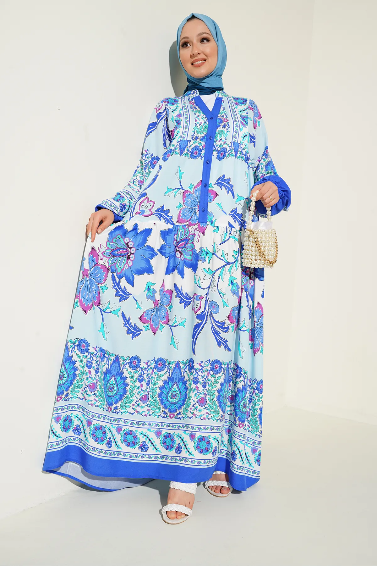 Bigdart  2423 Authentisches gemustertes Hijab-Kleid – D. Saks