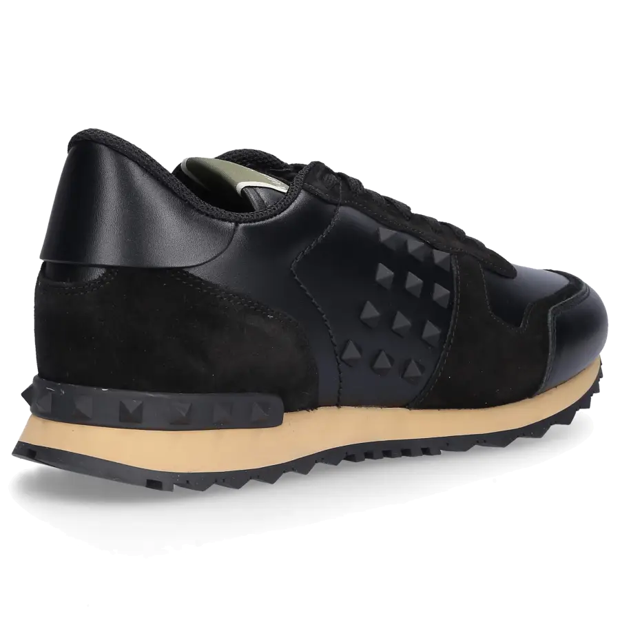 Valentino Garavani - Sneaker low ROCKRUNNER ROCKSTUD Veloursleder Logo schwarz - schwarz
