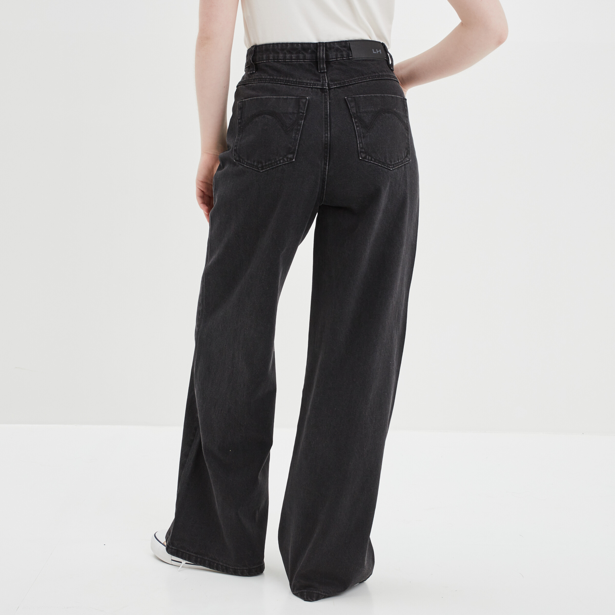 Jeans wide leg taille haute denim noir femme | La Halle