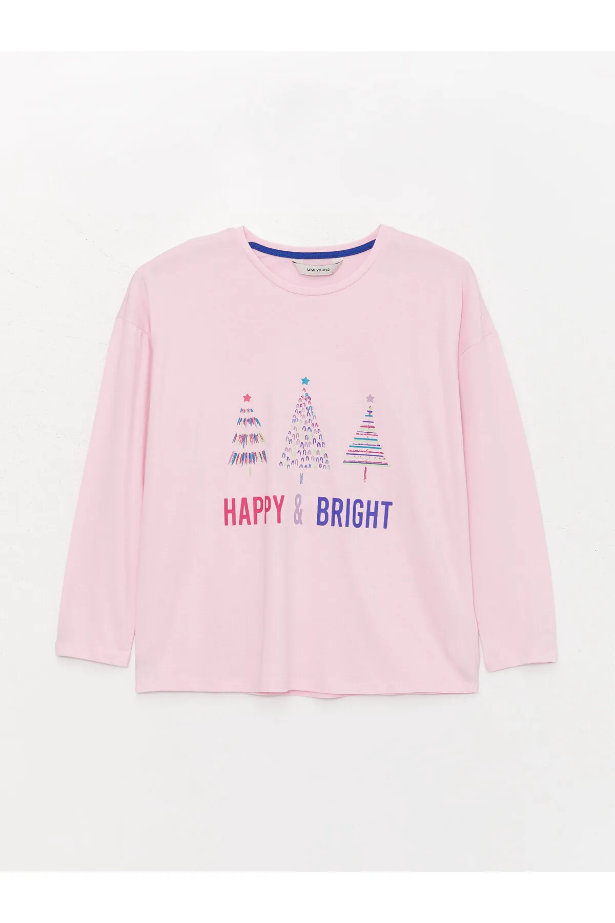 LC Waikiki  Bedrucktes Langarm-Damenpyjama-Set mit Rundhalsausschnitt