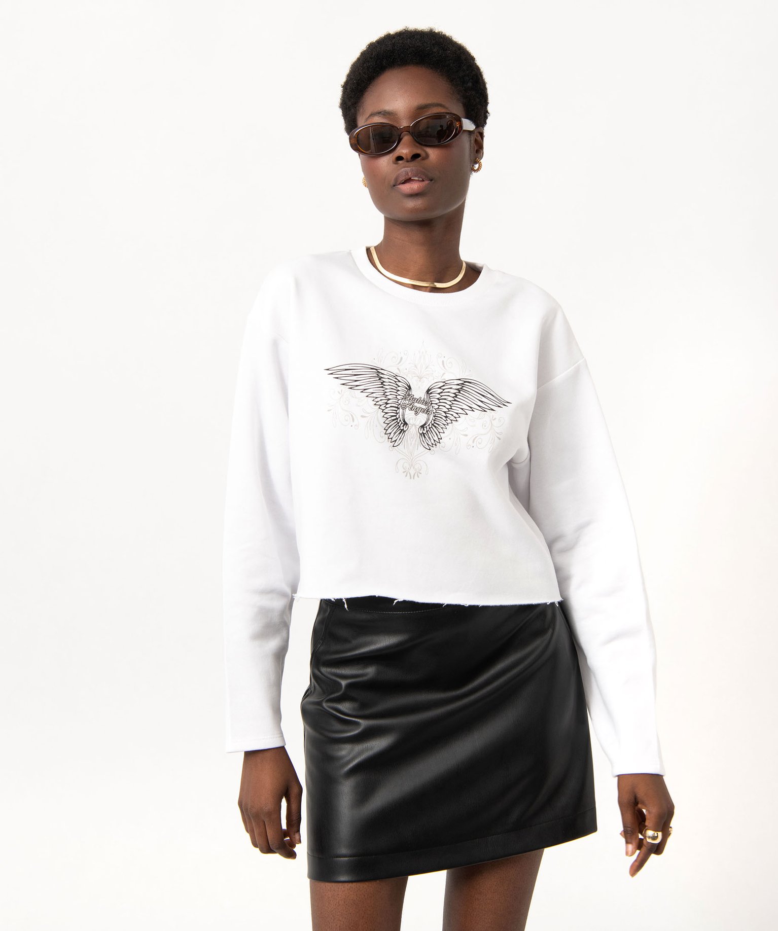 Sweat court avec motif sur le buste femme blanc | GEMO
