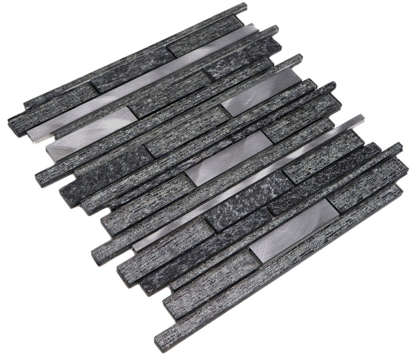 Mosani Mosaikfliesen Glasmosaik Naturstein Stäbchen Mosaikfliesen Aluminium schwarz