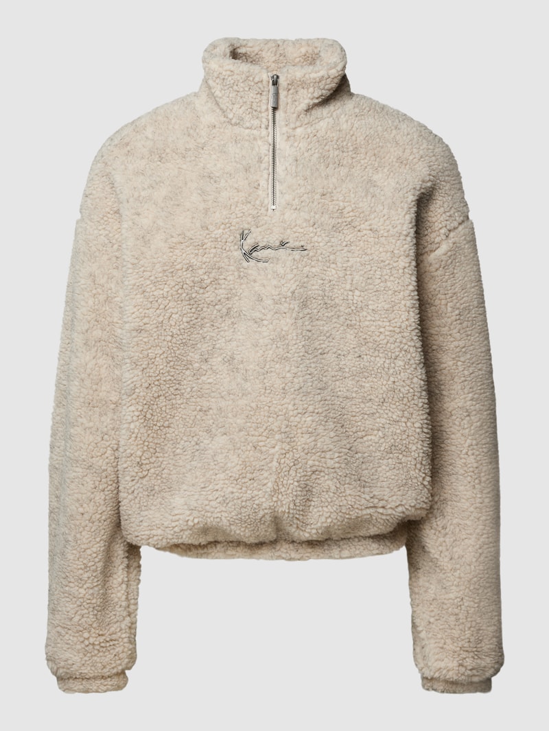 Sweatshirt mit Teddyfell und Label-Detail in beige