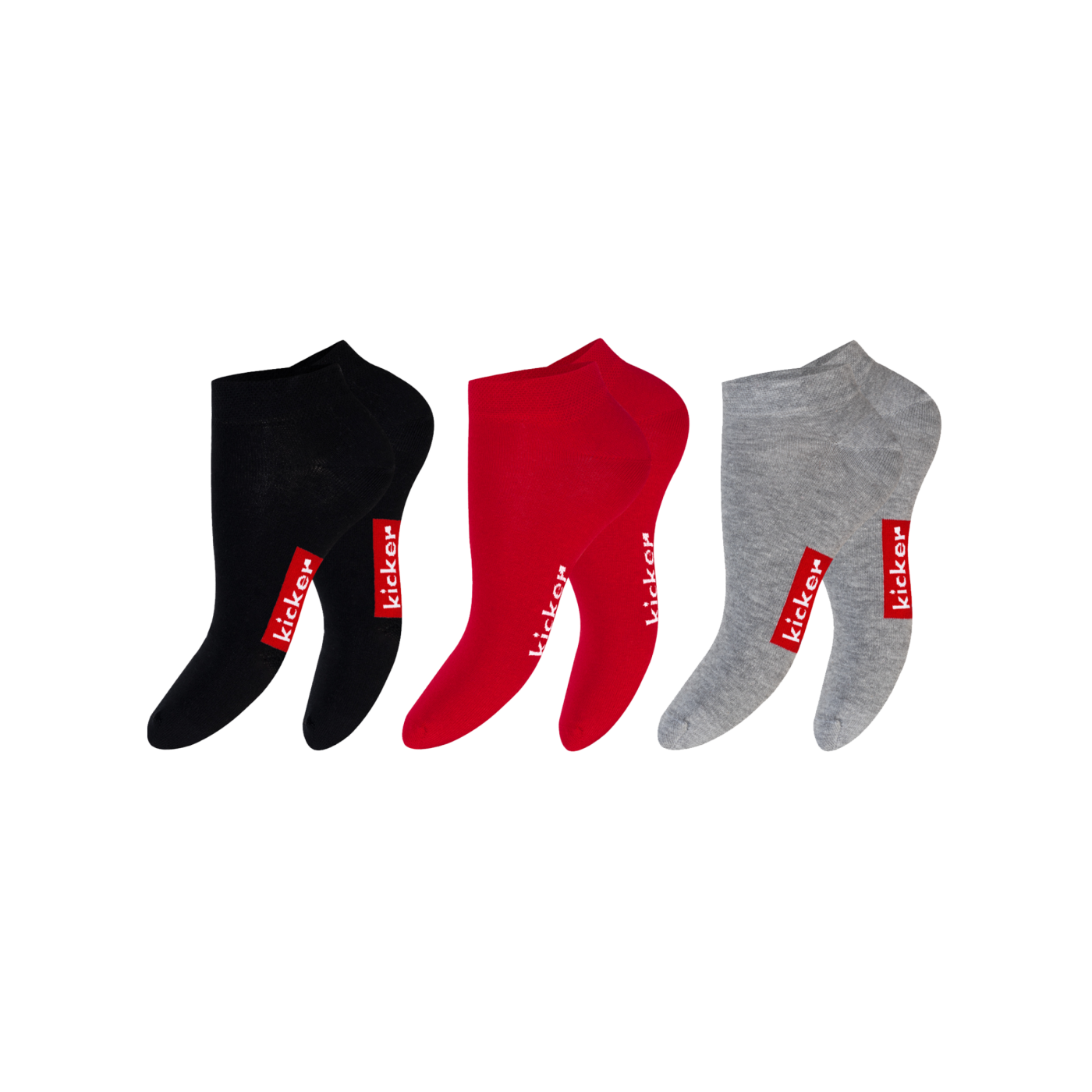 kicker Sneaker Socken 3er Pack Schwarz Rot Grau