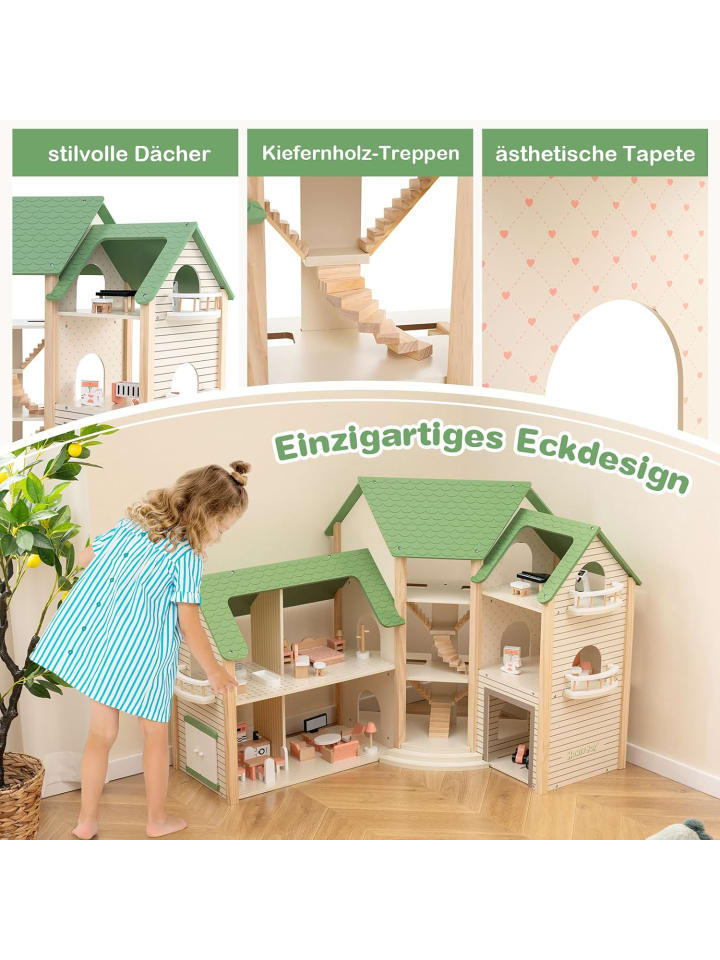 COSTWAY Puppenhaus Holz ab 3 Jahren in Grün günstig kaufen onesize