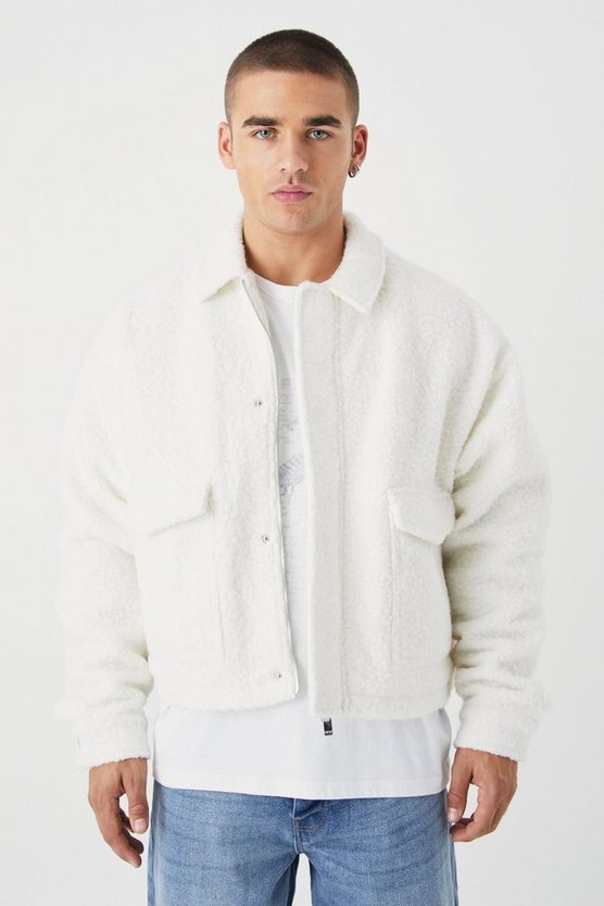 Kastige Bouclee Harrington-Jacke mit Taschen