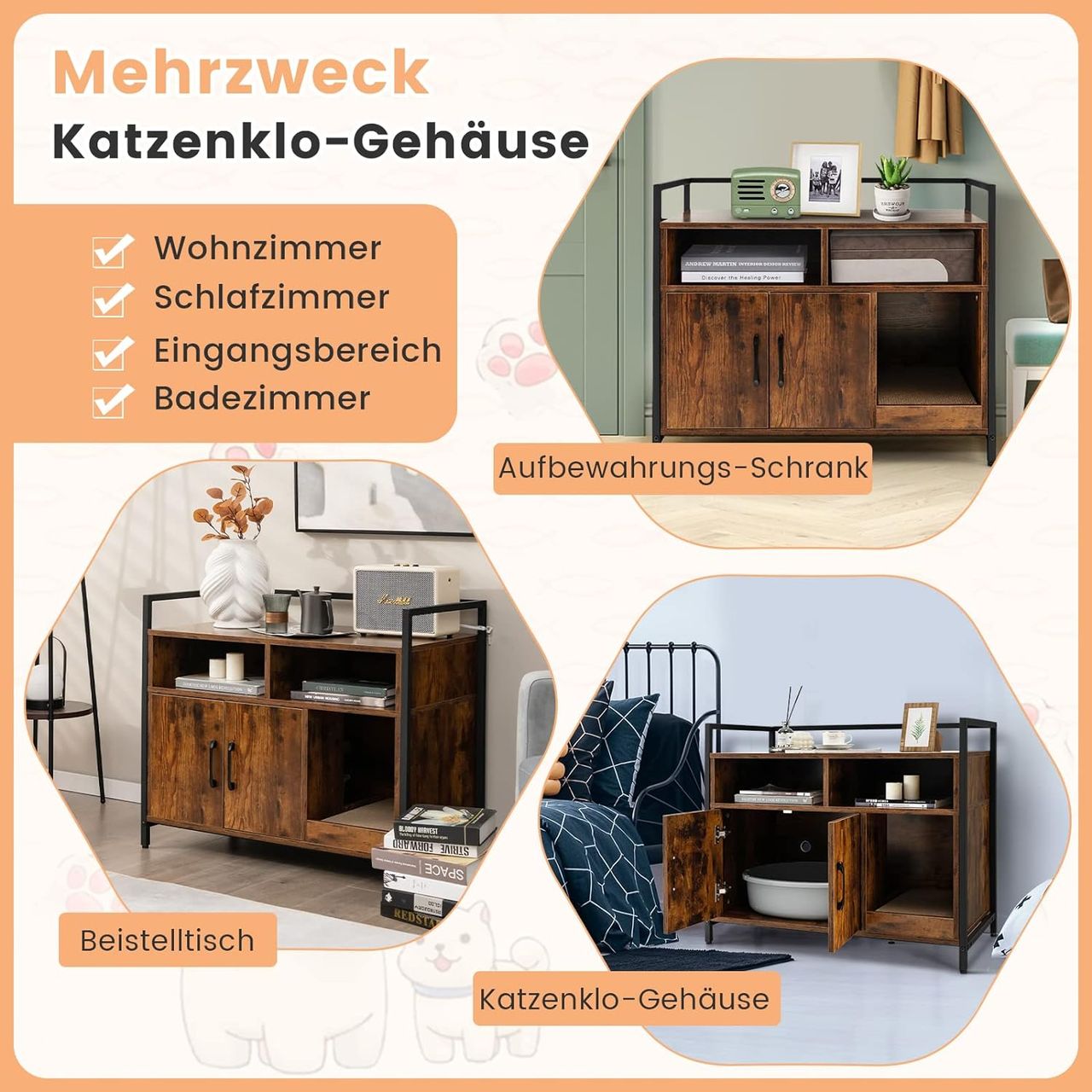 Costway Katzenschrank Katzentoilette mit Doppeltüren & Kratzunterlage