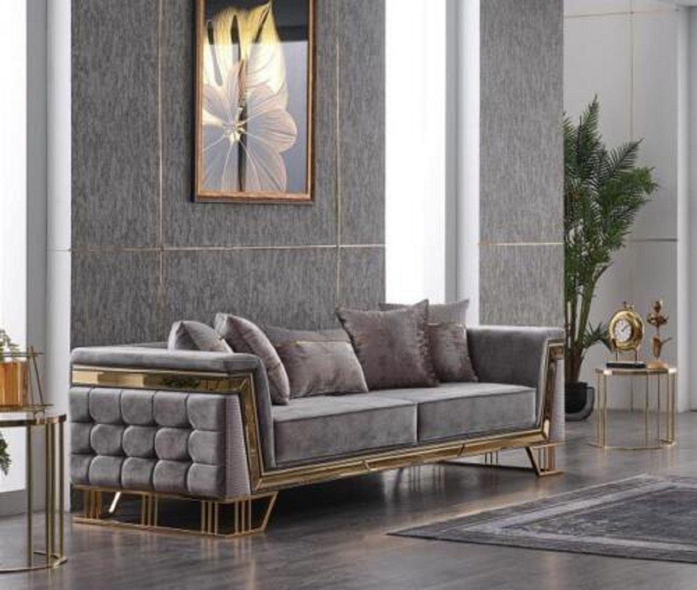 JVmoebel 3-Sitzer Grauer Dreisitzer Wohnzimmercouch Designer Textil Sofa Sitzmöbel, 1 Teile, Made in Europa
