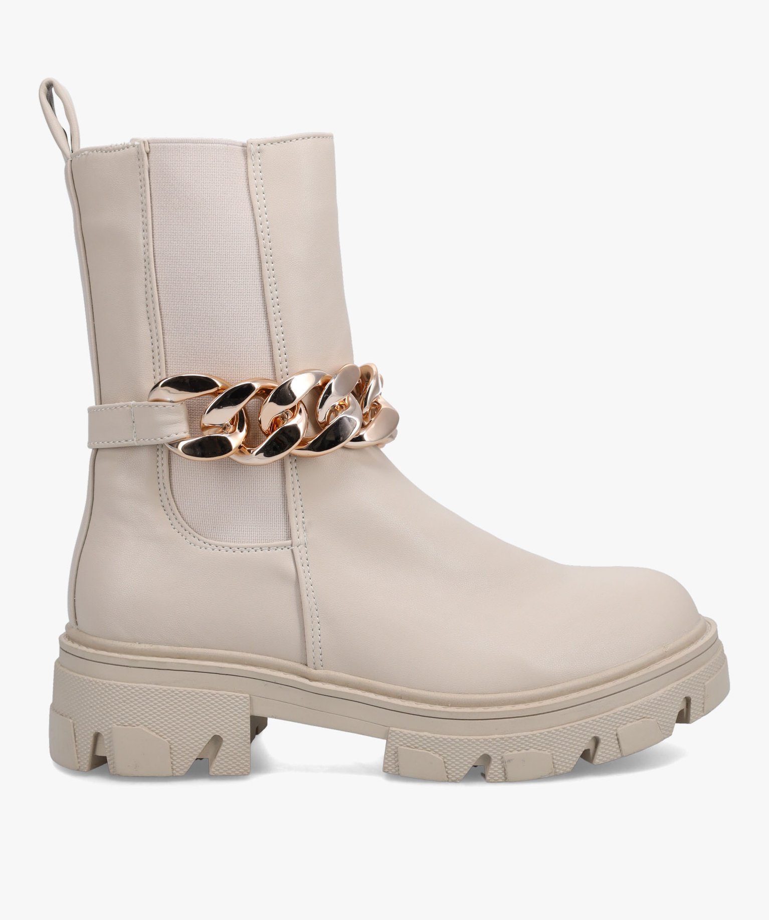 Boots femme à semelle crantée et chaine décorative – Cl... ecru | GEMO