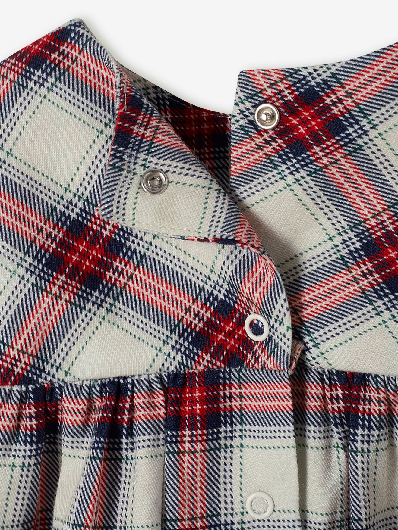 Robe à carreaux bébé et son collant assorti écru