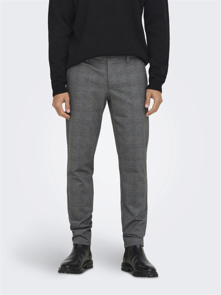 Only&Sons Stoffhose Karierte Stretch Chino Trousers ONSMARK in Grau günstig kaufen