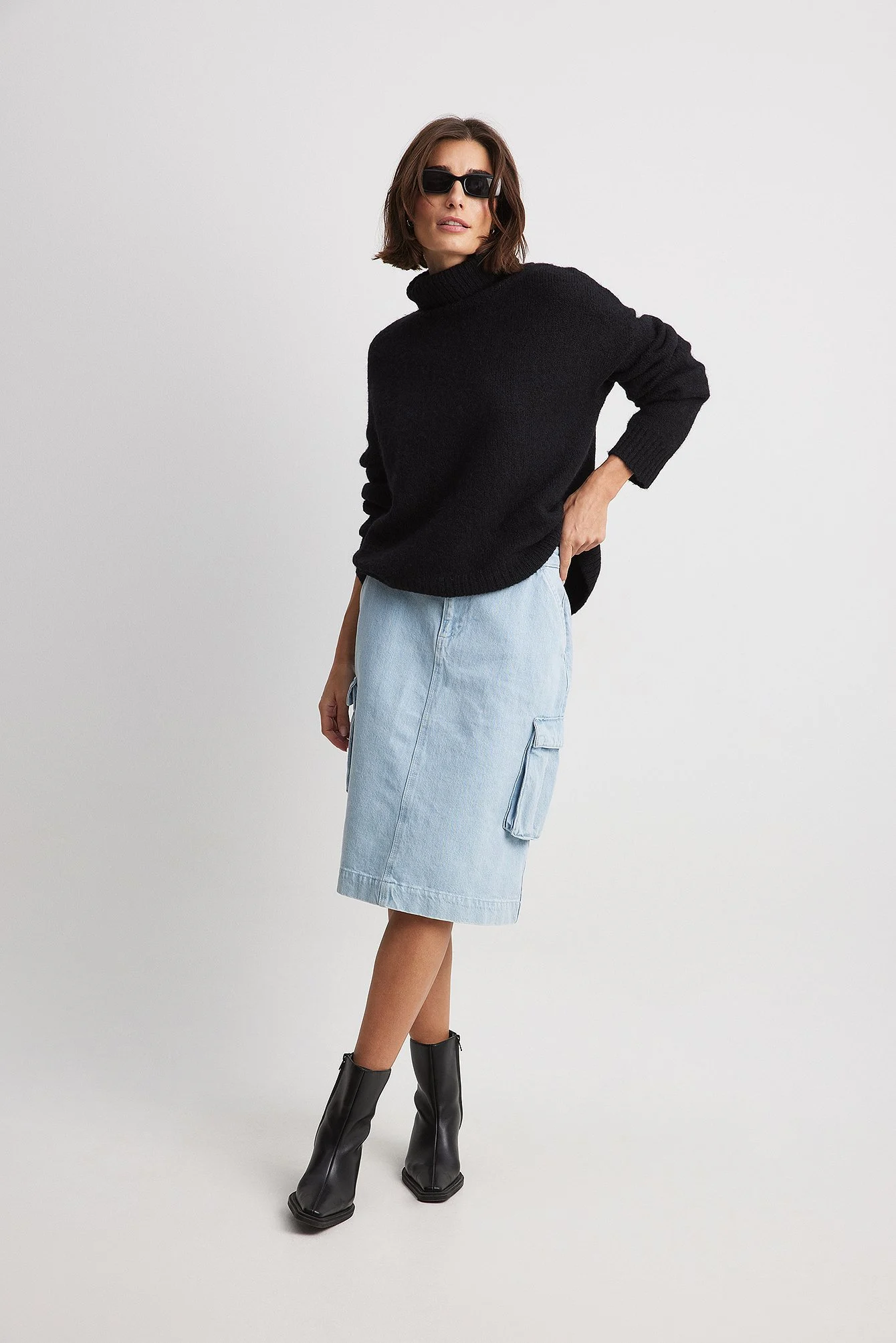 Midi-Denim-Rock mit Cargo-Detail