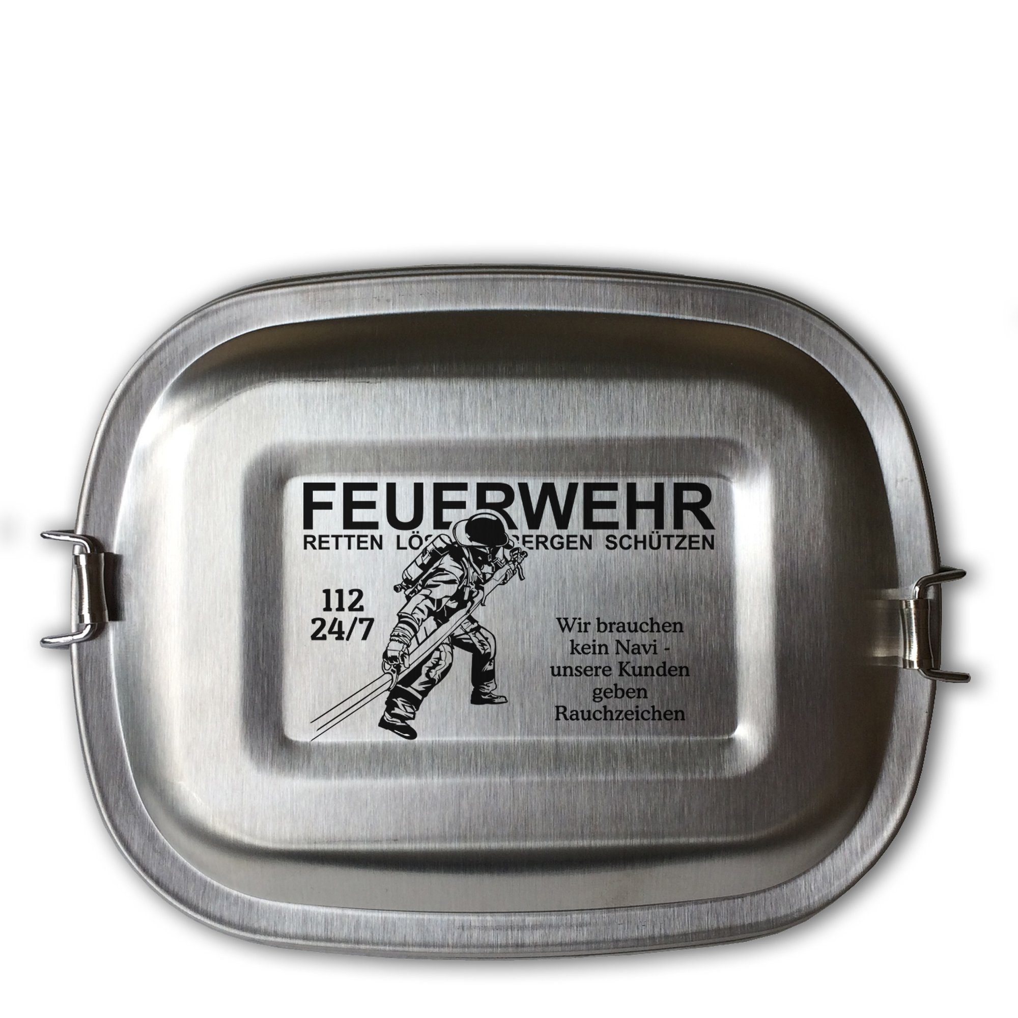 elbedruck Lunchbox Edelstahl Brotdose Lunchbox mit Gravur Feuerwehrmann mit Schlauch verschiedene Motive und Größen zur Auswahl auch als Set erhältlich Freiwillige Feuerwehr, kleine Dose (ca. 700 ml), Edelstahl, handgefertigtes Produkt